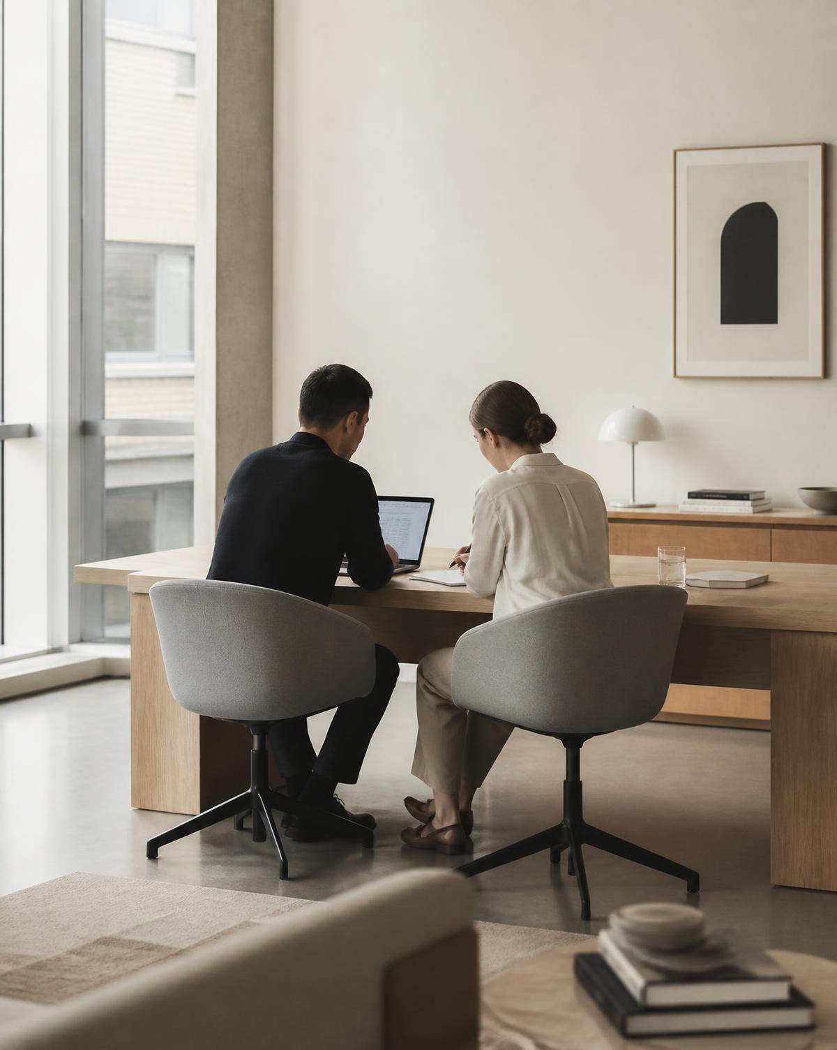 Deux collaborateurs travaillant ensemble sur un projet digital